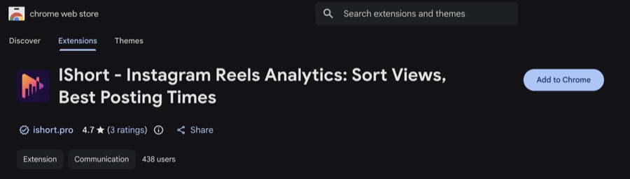 IShort on the Chrome Web Store