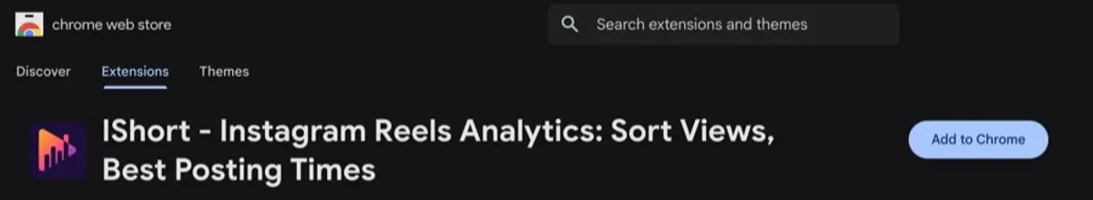 IShort - Instagram Reels Analytics on the Chrome Web Store, with the Add to Chrome button